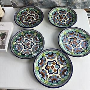 Set of 5 Talavera Plates 10” Amozoc Puebla Hand Painted Mexican Pottery